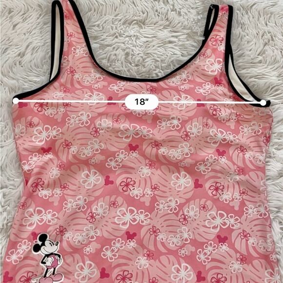 Disney Mickey Mouse Tankini swimsuit top pink tropical flowers shelf bra size 12 - Picture 2 of 7